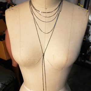 Silver Multi-chain Lariat Necklace